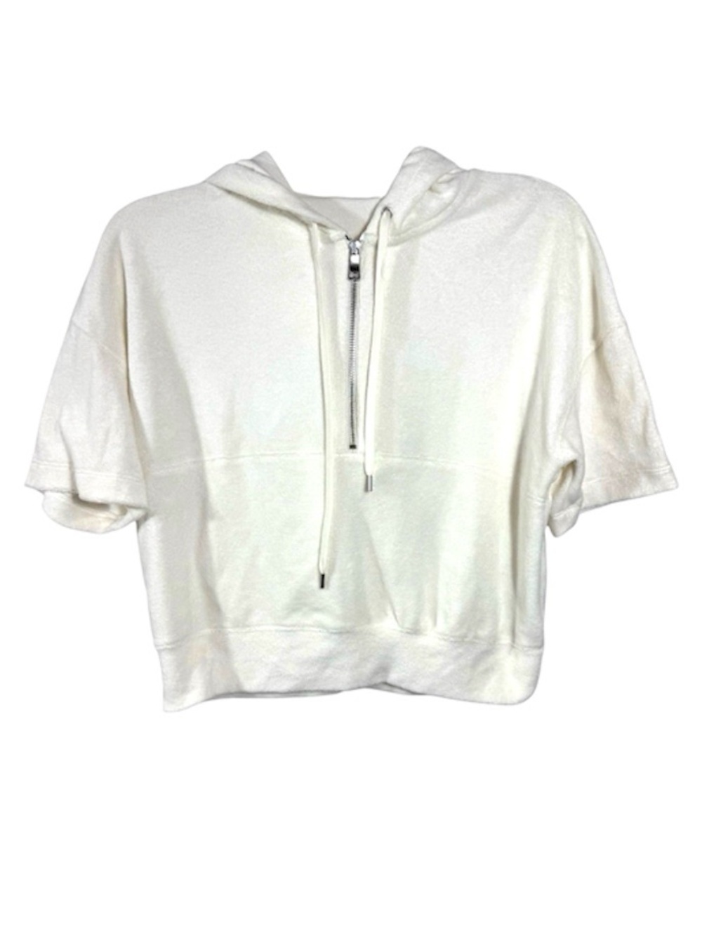 Club Monaco Terry Cropped Half Zip Hoodie XXS White NWT Minimalist Lounge